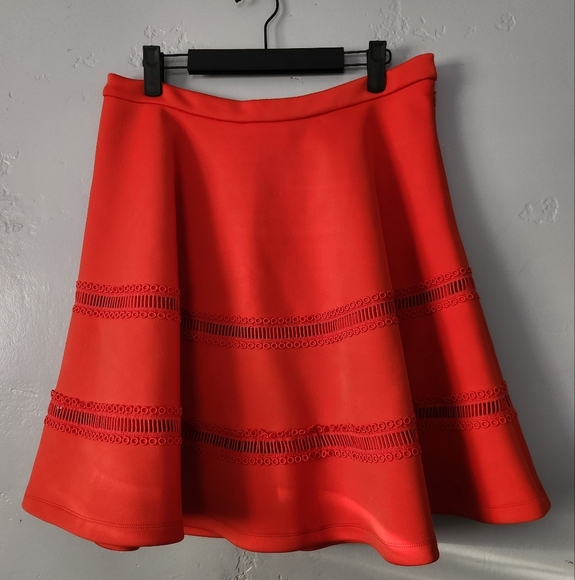 Carven Cut Out Flared Designer Skirt Red Orange sz Large - Picture 2 of 10
